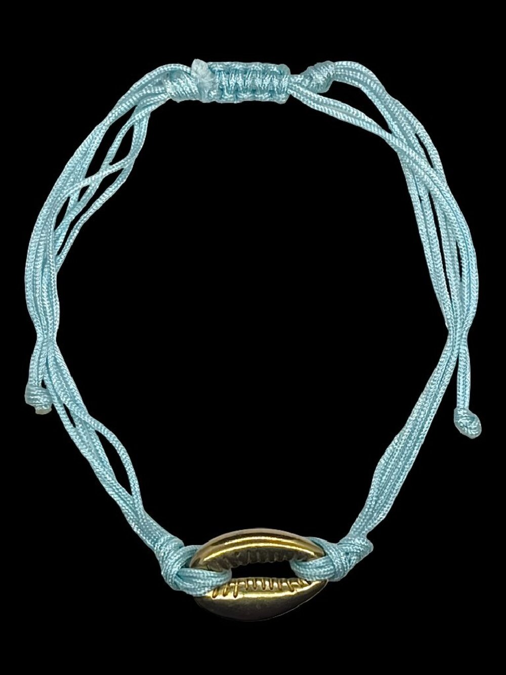Light Blue Cord Bracelet With Gold Cowrie Shell